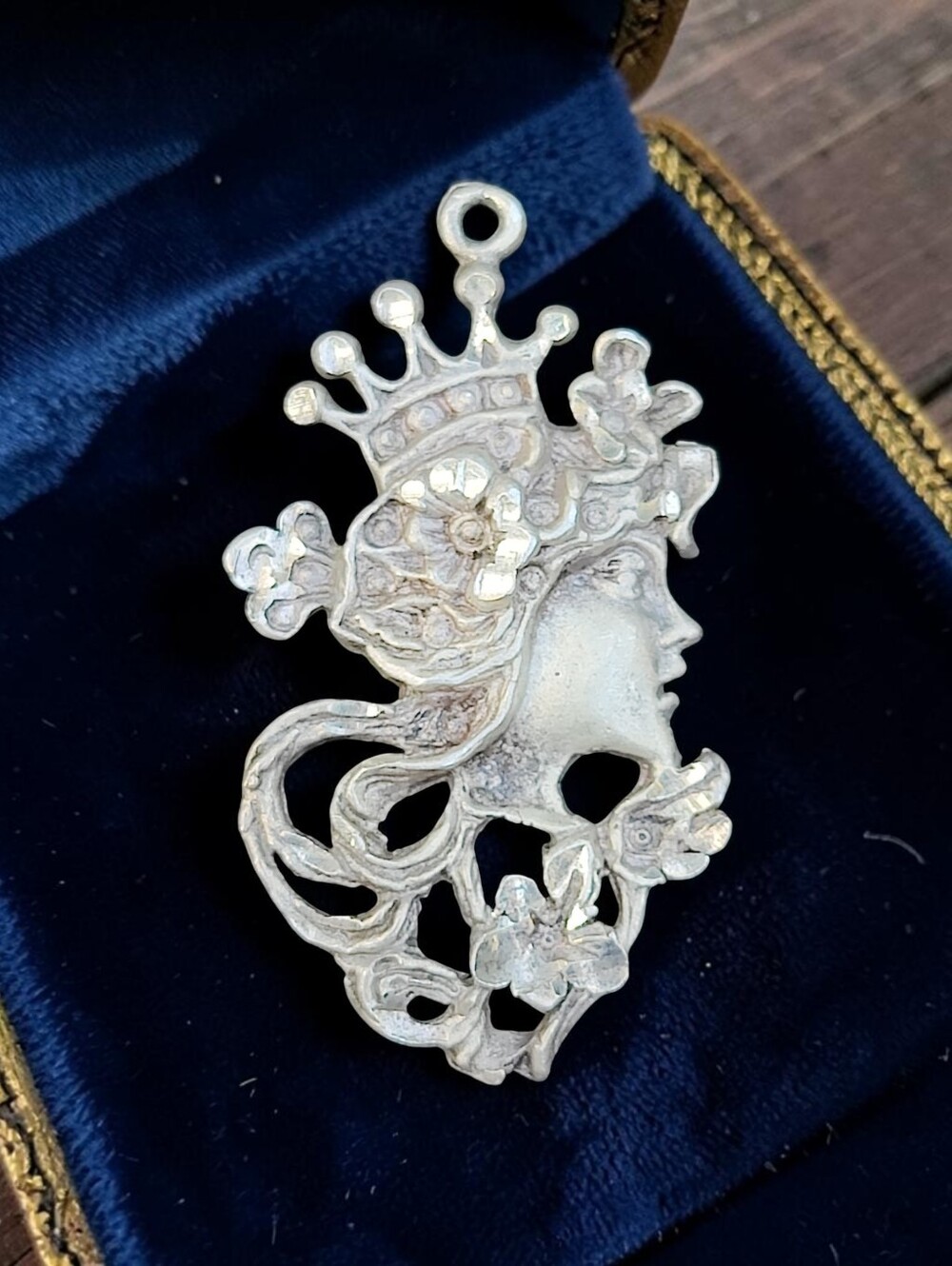 Antique sterling silver Art Nouveau goddess pendant
